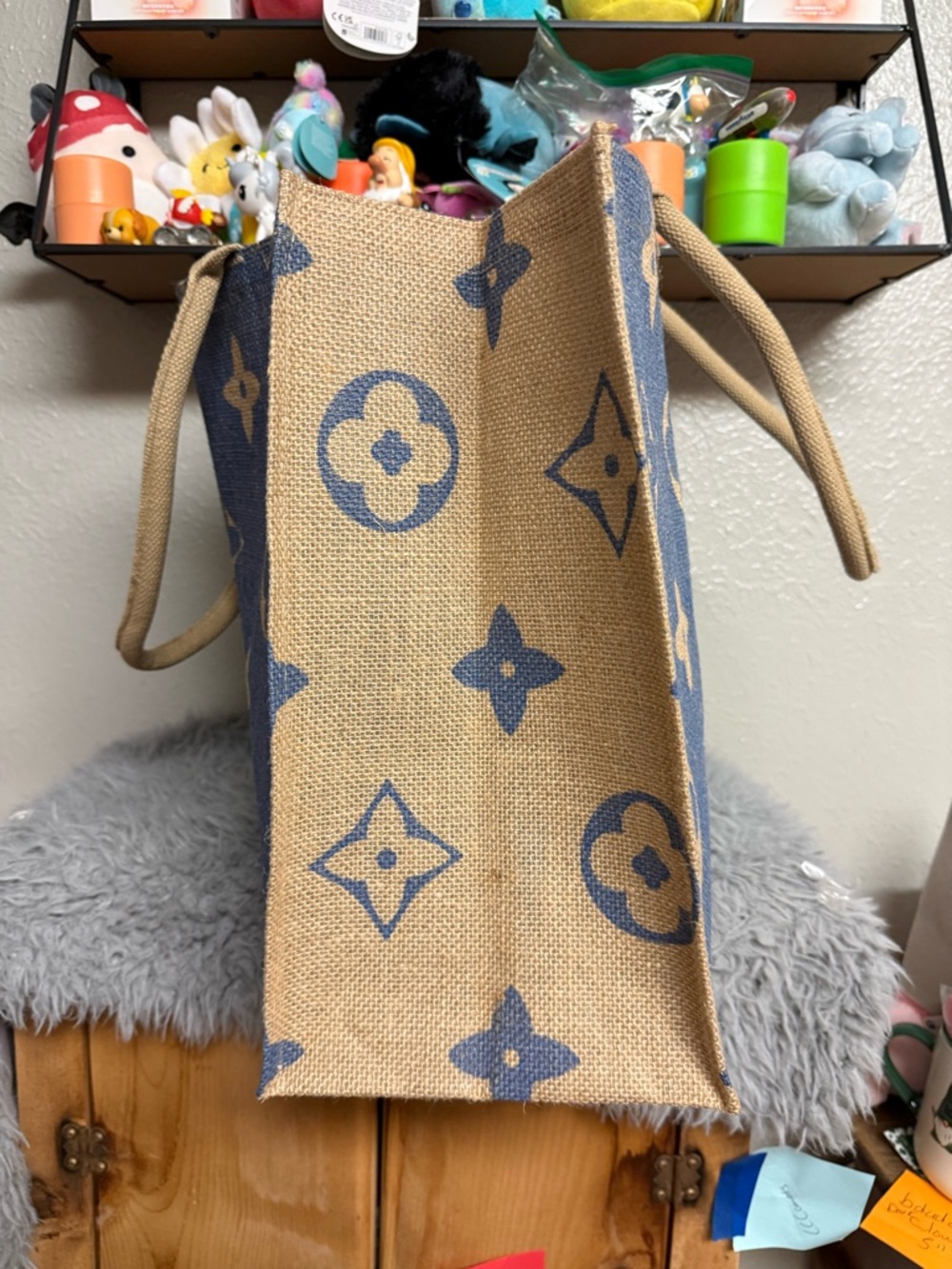 Unbranded Blue Jute Lined Tote Bag - Picture 2 of 3